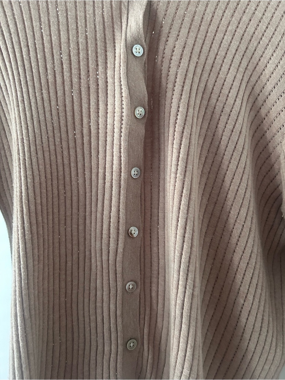 Skin Ribbed Button-Front Cardigan in Taupe - Picture 3 of 5